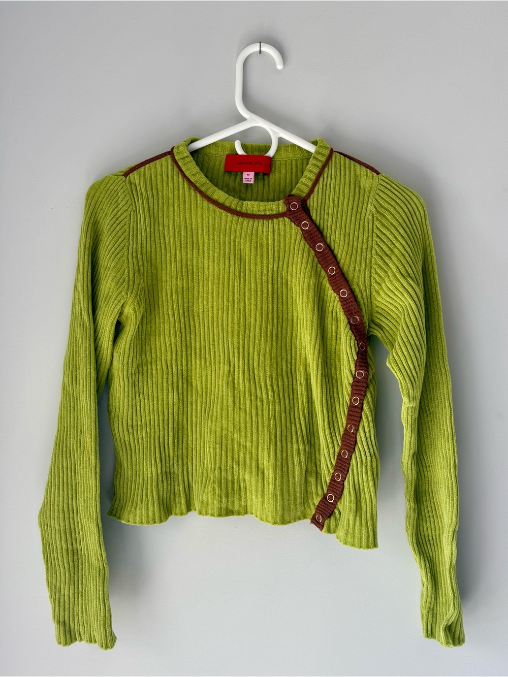 Eckhaus Latta Lime Green Snap Crewneck Sweater